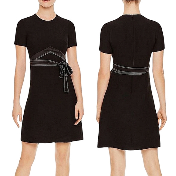 Sandro Paris Black Silk Sash Belt A-line Gauzy Dress - Picture 1 of 16